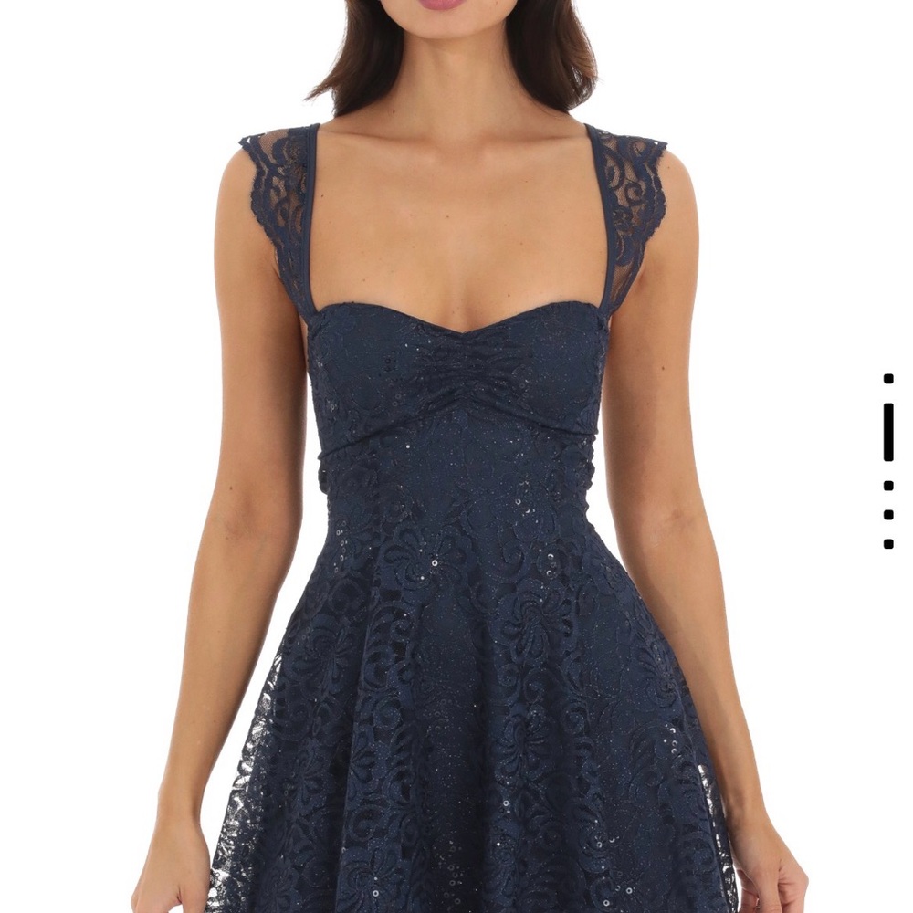 Lucy in the Sky Navy Strapless Lace Dress